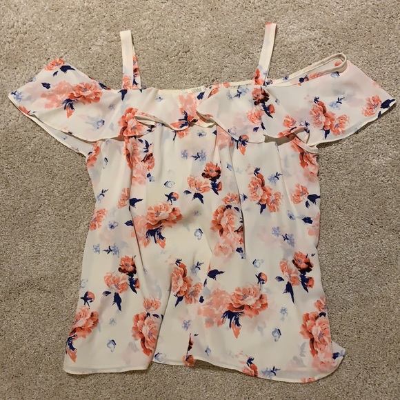 Pink and Blue Floral off the Shoulder Tank Top - Picture 3 of 5